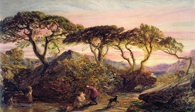 日没（紙に水彩とガッシュ） 作： Samuel Palmer