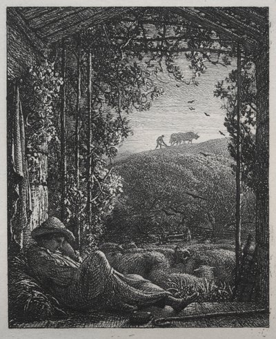 眠っている羊飼い、1857年。 作： Samuel Palmer