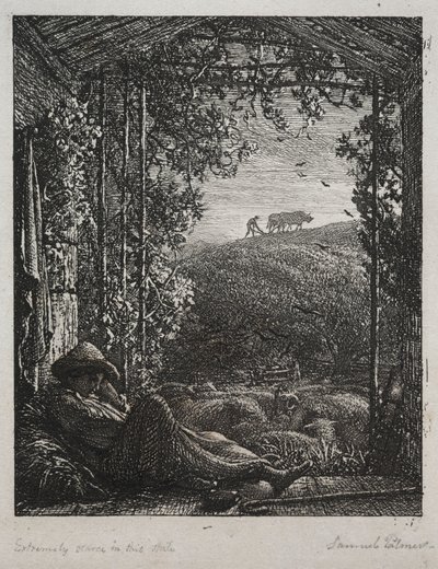 眠っている羊飼い、1857年。 作： Samuel Palmer