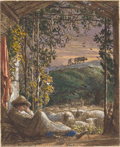 眠る羊飼い; 朝早く 作： Samuel Palmer