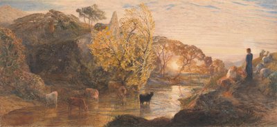 夕暮れ時のティンターン修道院 作： Samuel Palmer