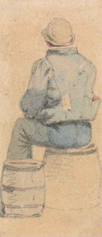 後ろから見た座っている農民の少年 作： Samuel Prout