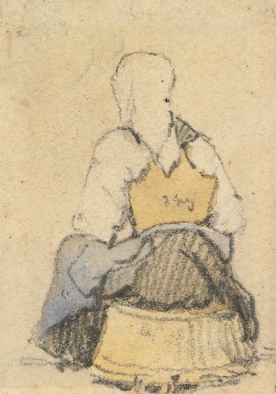 後ろから見た座っている農民の女性 作： Samuel Prout