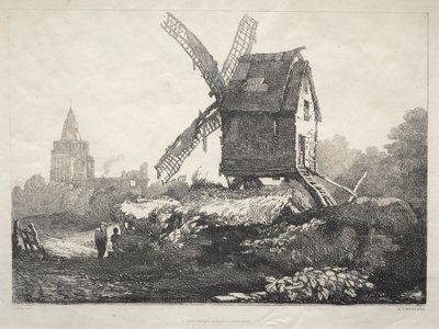 イングランド北部の一連の古代の建物と田舎のコテージ: クロウランド、ウィンドミル 作： Samuel Prout