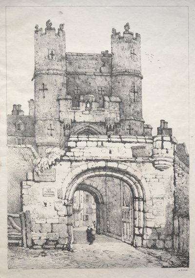 イングランド北部の一連の古代の建物と田舎のコテージ：ヨーク、中世の門 作： Samuel Prout