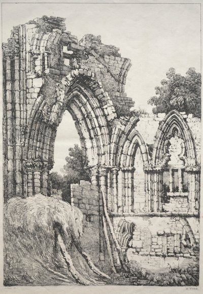 イングランド北部の一連の古代の建物と田舎のコテージ: ヨーク、廃墟 作： Samuel Prout