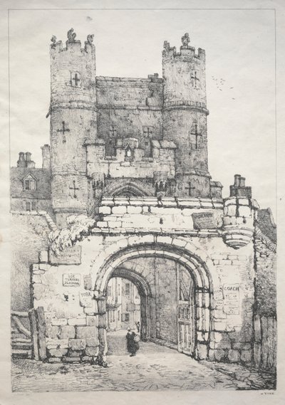 イングランド北部の一連の古代の建物と農村のコテージ：ヨーク、中世の門、18 作： Samuel Prout