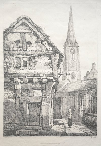 イングランド北部の一連の古代の建物と農村のコテージ：ヨーク、ストリート...、1821年。 作： Samuel Prout