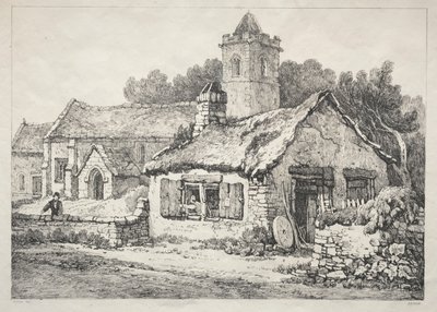 イングランド北部の一連の古代の建物と農村のコテージ：アイトン、1821年。 作： Samuel Prout