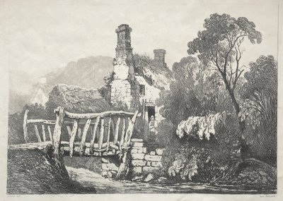 イングランド北部の一連の古代の建物と田舎のコテージ: Byland の近く 作： Samuel Prout