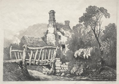 イングランド北部の一連の古代の建物と田舎のコテージ：バイランド近郊、1821年。 作： Samuel Prout