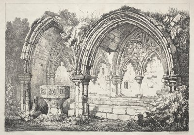 イングランド北部の一連の古代の建物と田舎のコテージ: カークハム修道院の一部 作： Samuel Prout