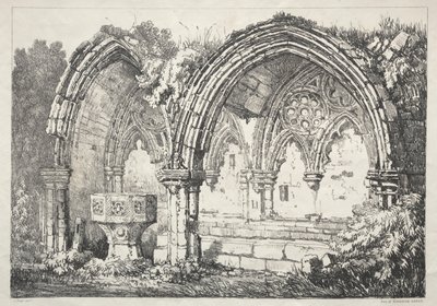 イングランド北部の一連の古代の建物と農村のコテージ：カーカム修道院の一部、182 作： Samuel Prout