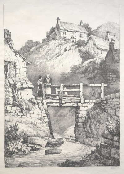 イングランド北部の一連の古代の建物と農村のコテージ：ランズウィック、1821年。 作： Samuel Prout