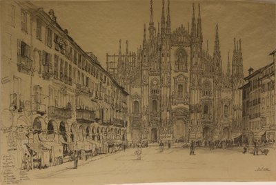 ミラノ、大聖堂、年代不明（紙に水彩画） 作： Samuel Prout