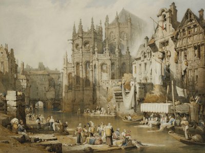 セントエティエンヌ、カーンの川岸の人物像 作： Samuel Prout