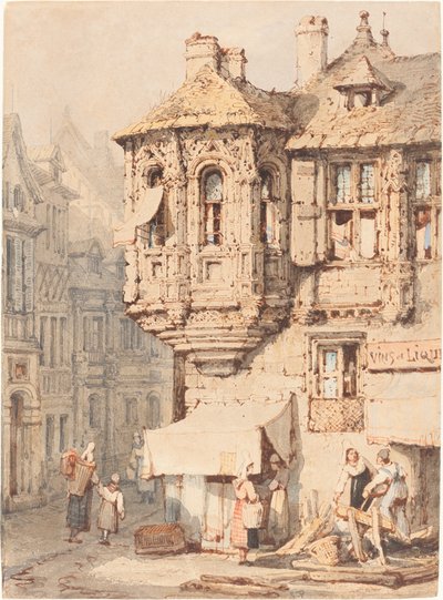 中世の砲塔のあるフランスのストリート シーン 作： Samuel Prout