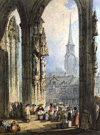 教会のポーチの風景 作： Samuel Prout