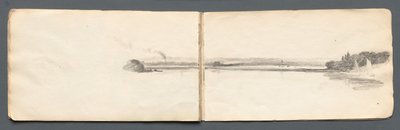 スケッチブック：ヨットのある風景、1814年。 作： Samuel Prout