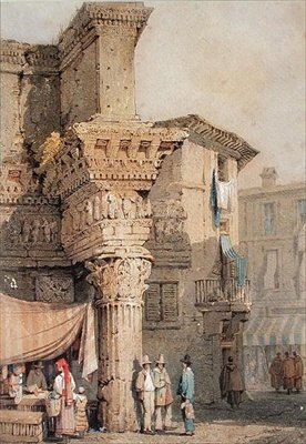 ローマ、ネルヴァのフォーラム、パラス神殿（水彩・紙） 作： Samuel Prout