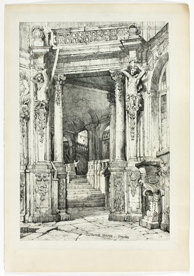 ドレスデン、ツヴィンガー宮殿（フランドルとドイツで描いたスケッチのファクシミリより 作： Samuel Prout