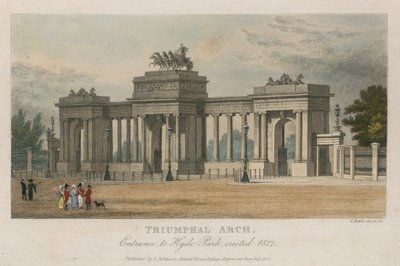 1827年に建てられたロンドンのハイドパークコーナーへの入り口、凱旋門 作： Samuel Rawle