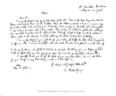 サミュエルリチャードソンからスモレット博士への手紙、1756年、1840年 作： Samuel Richardson