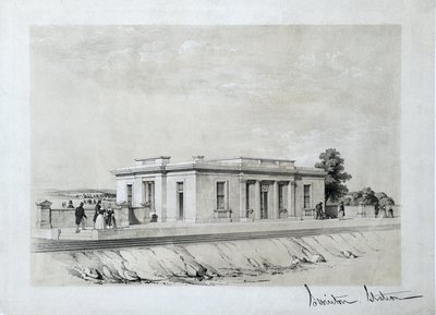 スウィントン駅、1840年頃（紙に彩色リトグラフ） 作： Samuel Russell