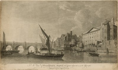 1760年のようにパーツが隣接しているウェストミンスターブリッジの景色 作： Samuel Scott