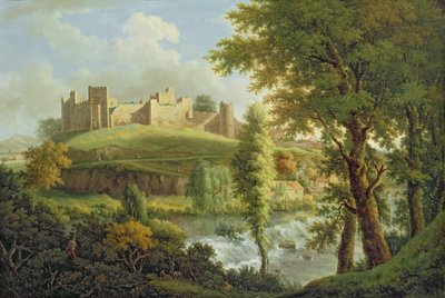 南西部のディナム堰のあるラドロー城、1765-69年頃（キャンバスに油彩） 作： Samuel Scott