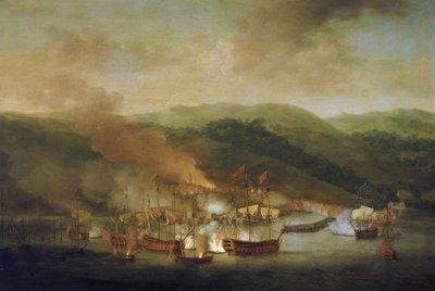 オーストリア継承戦争（1740-1748）：バスティア（フランス）爆撃（11月6日 作： Samuel Scott