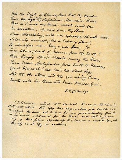 シャムーニーの谷の日の出前の賛美歌。1802年に最初に印刷されました。 作： Samuel Taylor Coleridge