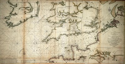 イングランドとフランスの間のシャンネル海峡とアイルランドのセント・ジョルジュ＆ブリストル・シャンネル海峡、そしていくつかの注目すべき港の、新しく正しい大図面。 作： Samuel Thornton