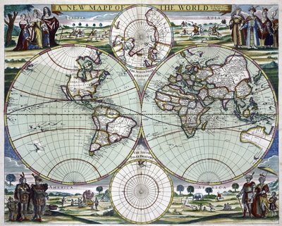 新しい世界地図、1702年頃（版画） 作： サミュエル・ソーントン