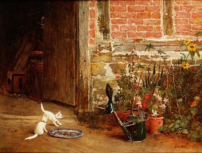 庭にいる2匹の白い子猫 作： Samuel Walker