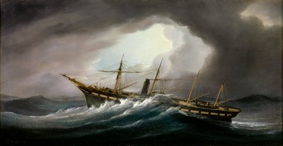 強風に煽られる外輪船「グレート・ウェスタン」、19世紀中・後期、油彩・カンヴァス 作： Samuel Walters
