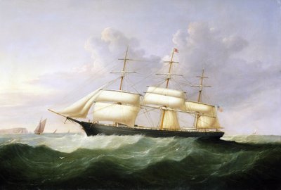 大西洋横断航路の旅客輸送を目的として1854年に建造された、アメリカ合衆国の国旗を掲げた総帆船「パレスチナ号 作： Samuel Walters