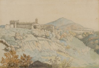 グロッタフェラータ修道院、古代イタリア、タスクルム、c.1805（紙と鉛筆） 作： Samuel Woodforde