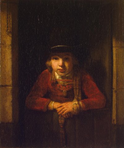 窓から見る少年、1647年頃 作： Samuel van Hoogstraten
