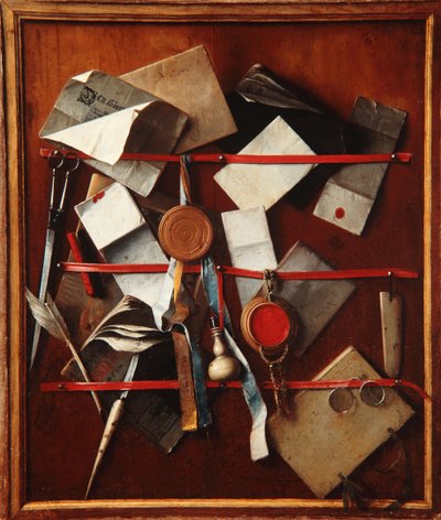 筆記用具付きの偽装レターラック、1655年頃 作： Samuel van Hoogstraten