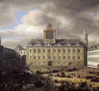 ウィーン王城内の大広場 - サミュエル・ディルクス・ファン・ホーホストラーテン（1627-1678）。木に油彩 作： Samuel van Hoogstraten