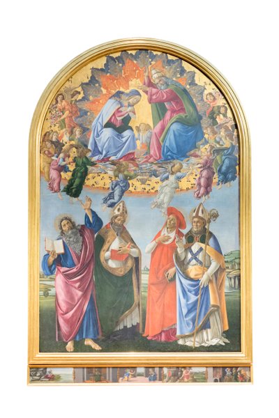 Coroação da Virgem com anjos e São João Evangelista, Santo Agostinho 作： Sandro Botticelli