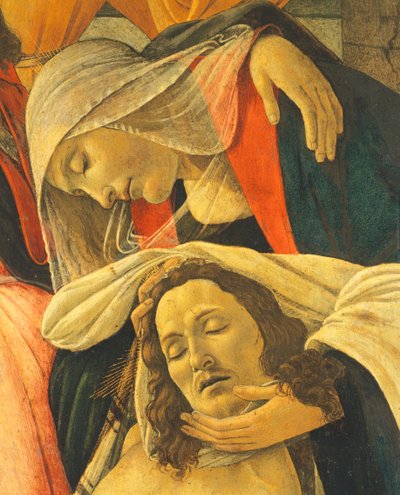 死せるキリストへの嘆き」1490-1500年頃（パネルにテンペラ）（詳細 作： Sandro Botticelli