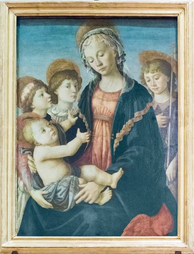 洗礼者聖ヨハネと2人の天使と一緒のマドンナと子供、1470年頃（パネル） 作： Sandro Botticelli