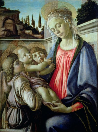 天使のいるマドンナと子供（パネルにテンペラ 作： Sandro Botticelli
