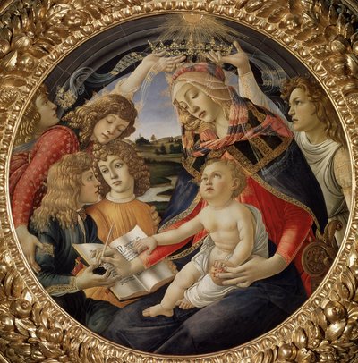 マニフィカトの聖母」または「聖母と子と5人の天使」（木にテンペラ 作： Sandro Botticelli