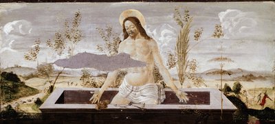 ピエタ。聖バルナバ祭壇画の詳細（木にテンペラ 作： Sandro Botticelli