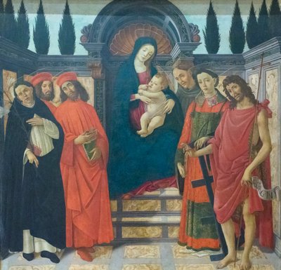聖人と聖母子、1497年頃（キャンバスに油彩） 作： Sandro (and workshop) Botticelli