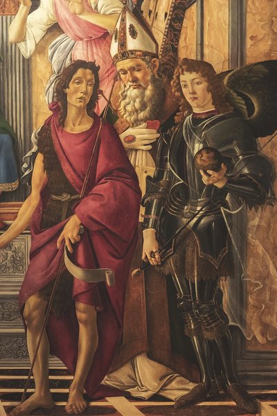 祭壇画、主パネル：聖母、4人の天使と聖人 作： Sandro Botticelli