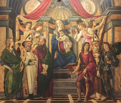 祭壇画、主パネル：聖母、4人の天使と聖人 作： Sandro Botticelli